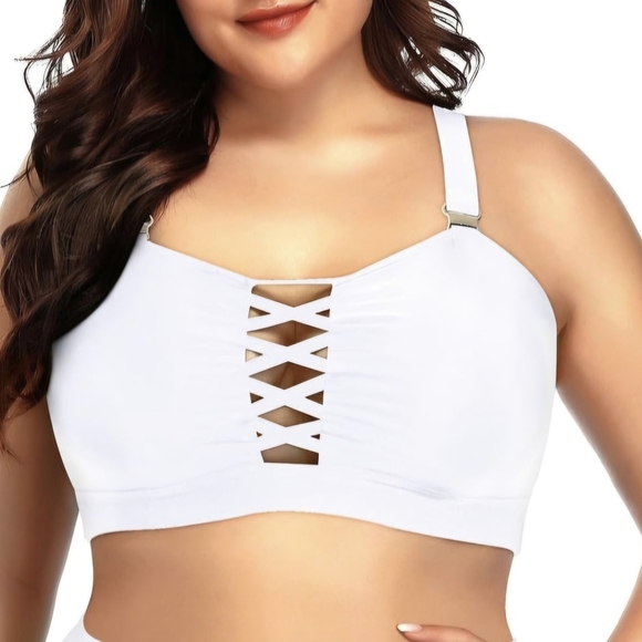 DACI TOP SWIM SIZE 18 Women's White Crisscross Bralette - Picture 1 of 6